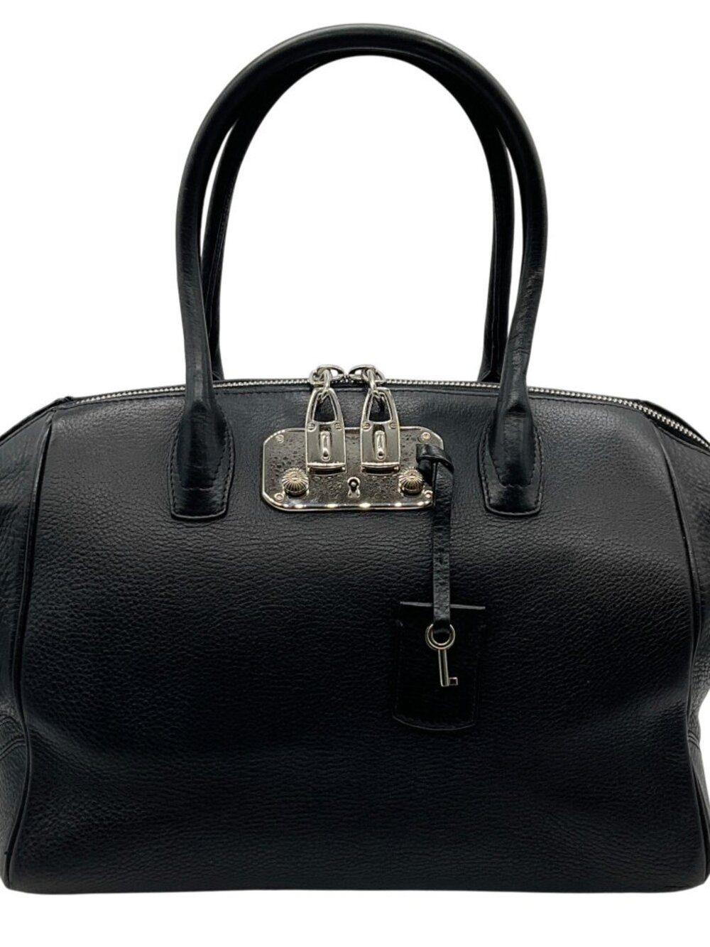 VBH Black Leather Brera Double Zip Satchel